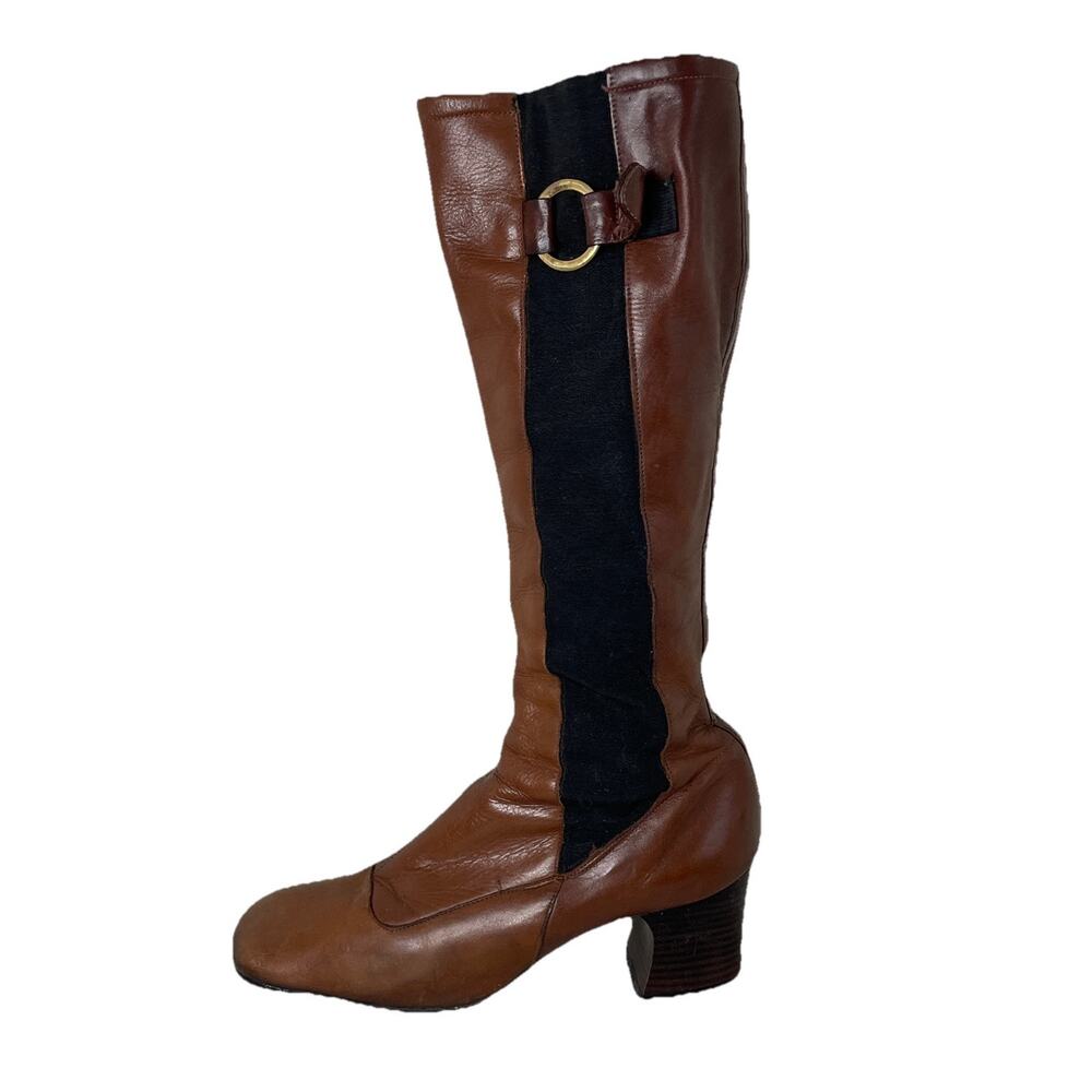 RARE VTG 60s 70s Brown Leather Tall Go Go Boots Carnaby St England Women Sz 6